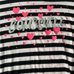 VS bombshell with hearts shirt.